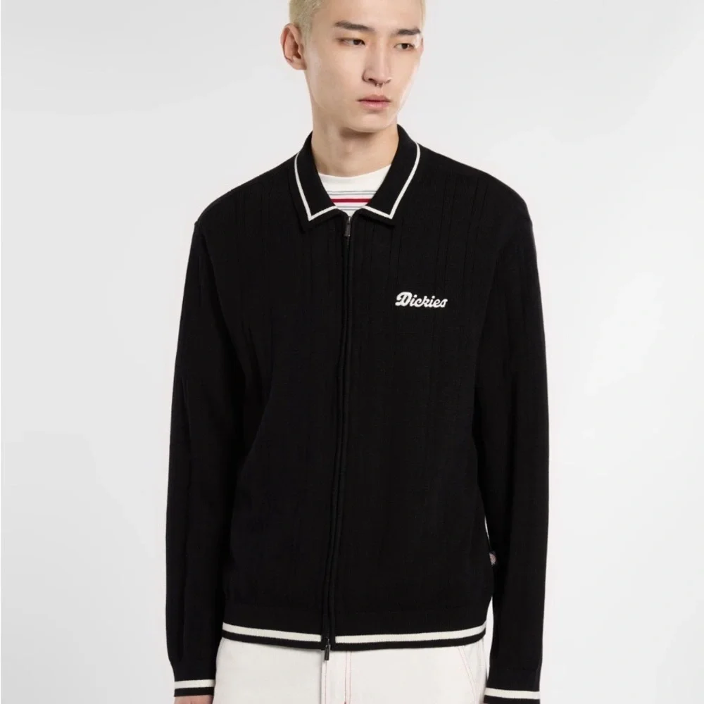 Dickies Men's Black White Details Lewistown Cardigan Zip Up Sweater Size XL